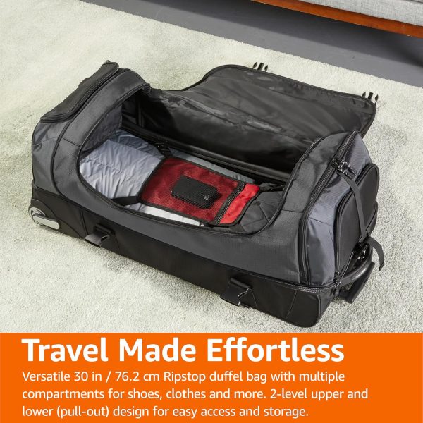 30-Inch Large Rolling Duffle Bag with Wheels and Handle, Travel Duffle Bag with Durable Ripstop Polyester Material, 2 Layers of Space, Multiple Interior and Exterior Pockets, Black - Image 6